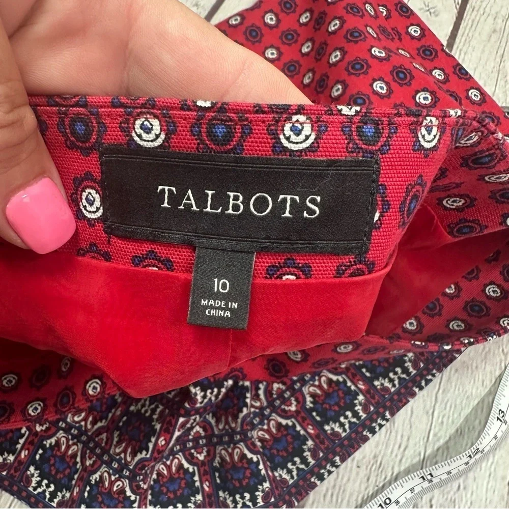 Talbots Red Blue Pencil Skirt sz 10 boho western classic casual office